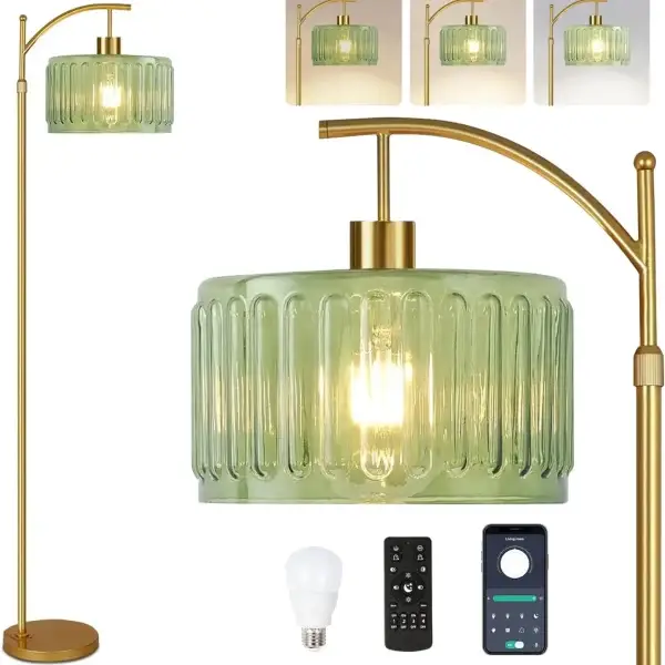 Gold Mid-Century Modern Brass Standing Floor Lamp with Remote