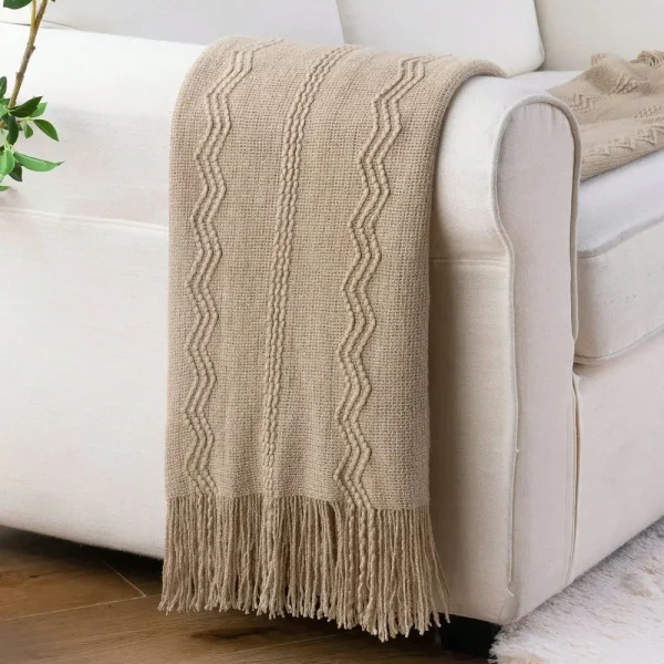 50"x60" Taupe Knitted Throw Blanket