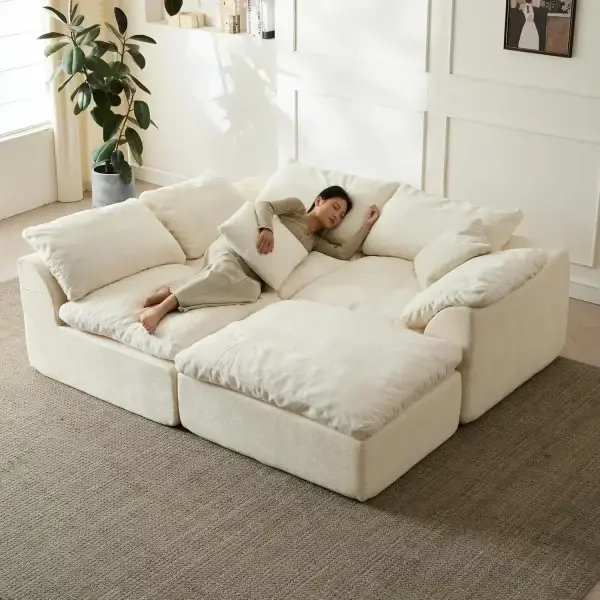 110in Modular Sectional Sofa L-Shape Convertible Sofa Bed with Ottoman