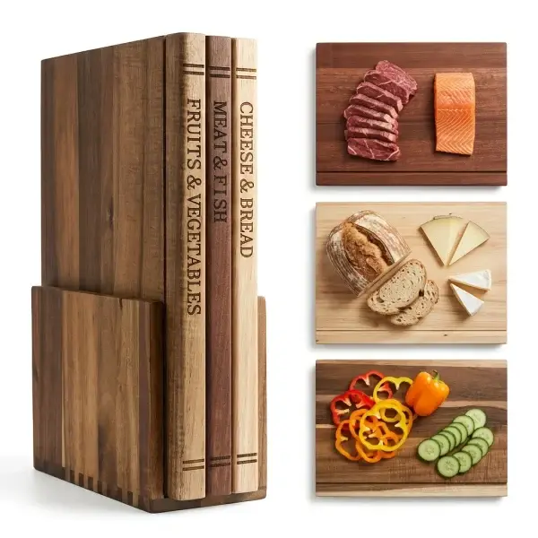 3pcs Acacia Wood Cutting Board Set with Stand