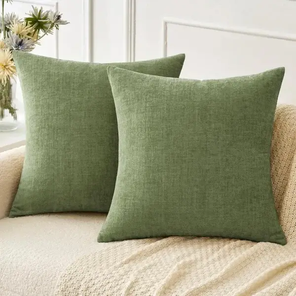 Soft Sage Green Chenille Pillow Covers, Pack of 2, 18"x18"