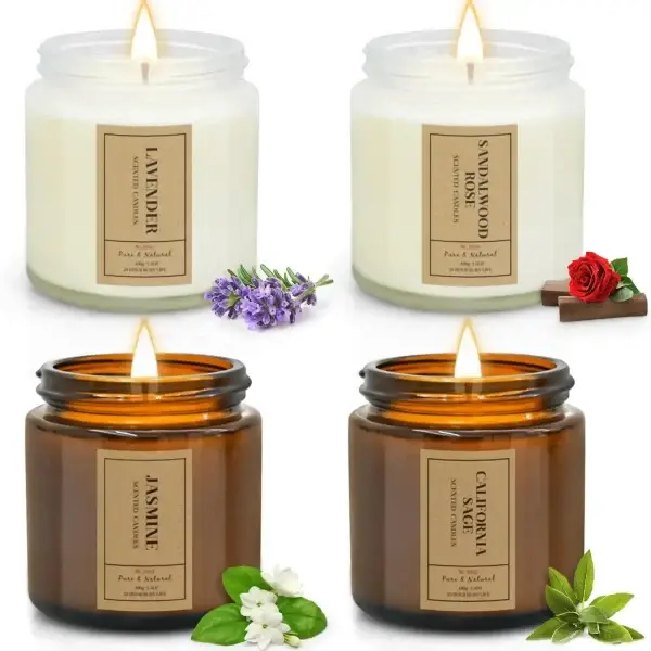 4 Pack Scented Soy Wax Candles - Lavender, Jasmine, Sandalwood & Sage