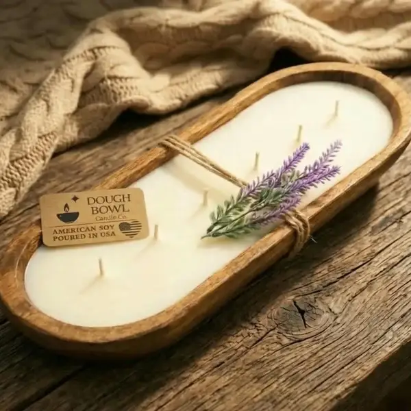Large Lavender Soy Candle in Wooden Bowl - 32 Oz, 6-Wick